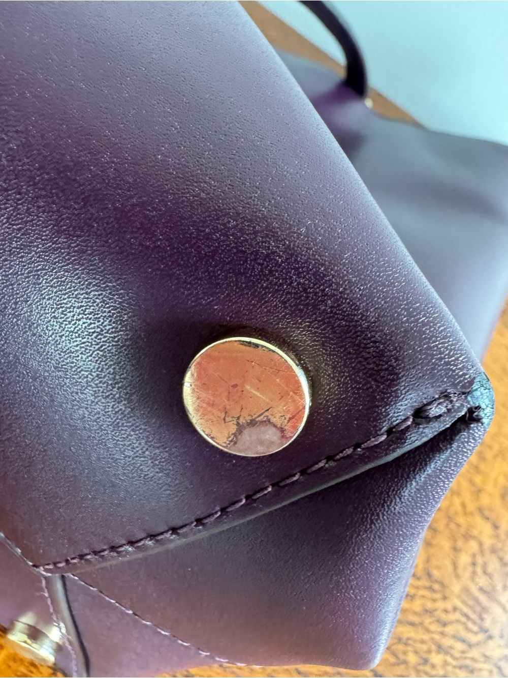 Michael Kors Mott Leather Tote with Gold MK Logo - Eggplant - Picture 11 of 12